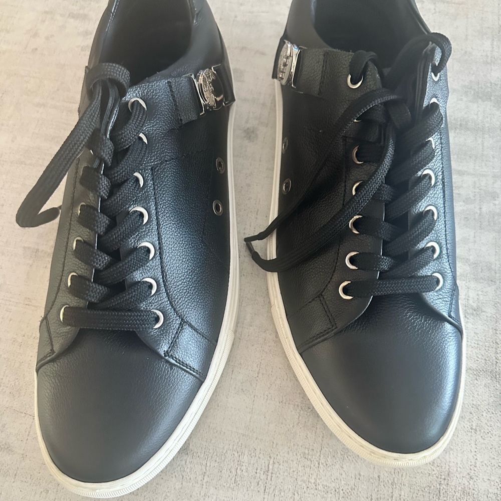 Authentic Versace Black Leather Sneakers with Silver Accents- NW - Picture 2 of 10